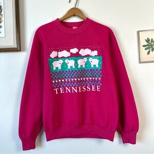 Vintage 80’s Jerzees Hot Pink Tennessee Sheep Graphic Crewneck Medium
